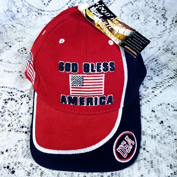 VINTAGE WITH TAGS GOD BLESS AMERICA USA AMERICAN FLAG 9/11 HAT COLOSSEUM OSFA - Picture 1 of 11